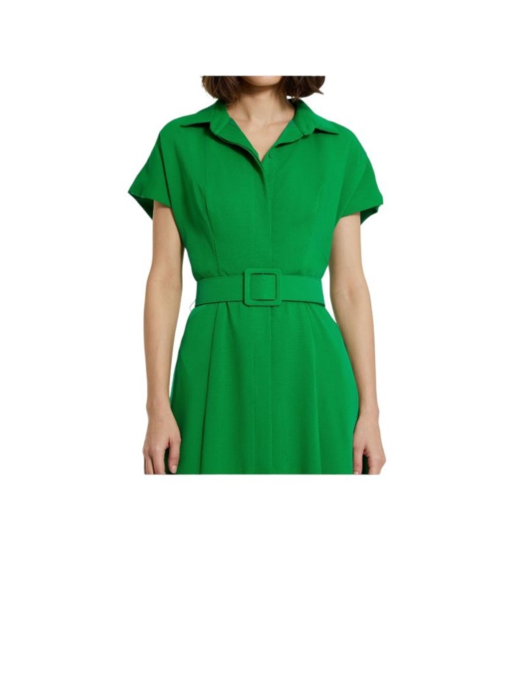 Mac Duggal Green Short Sleeve Belted Midi Dress L - Picture 8 of 9